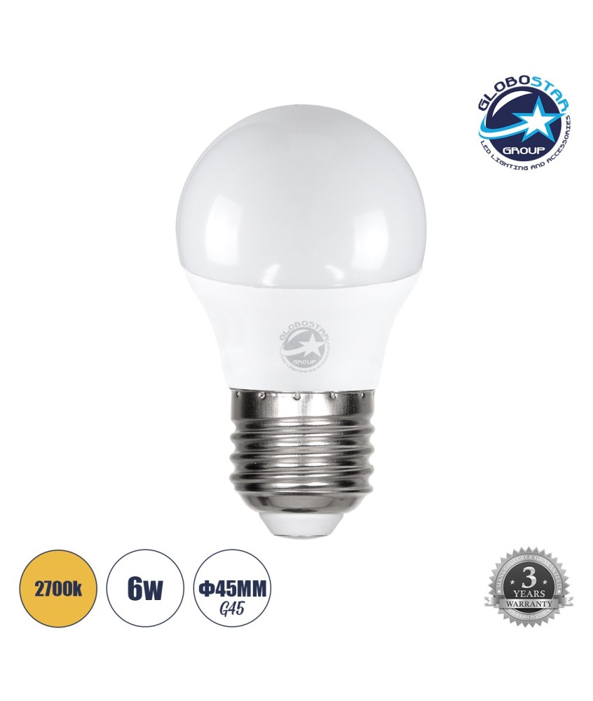 GLOBOSTAR® SPHERE 60023 Λάμπα E27 G45 LED 6W 564lm 260° AC 220-240V IP20 Θερμό Λευκό 2700K - Lumileds SMD Chip - Λευκό Γαλακτερό - Μ4.5 x Π4.5 x Υ7.8cm - 3 Χρόνια Εγγύηση